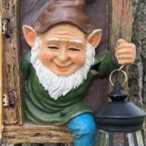 Whimsical Fairy Garden Gnomes with Solar Lights 10 Elf Out The Door Tree Hugger - Picture 1 of 2